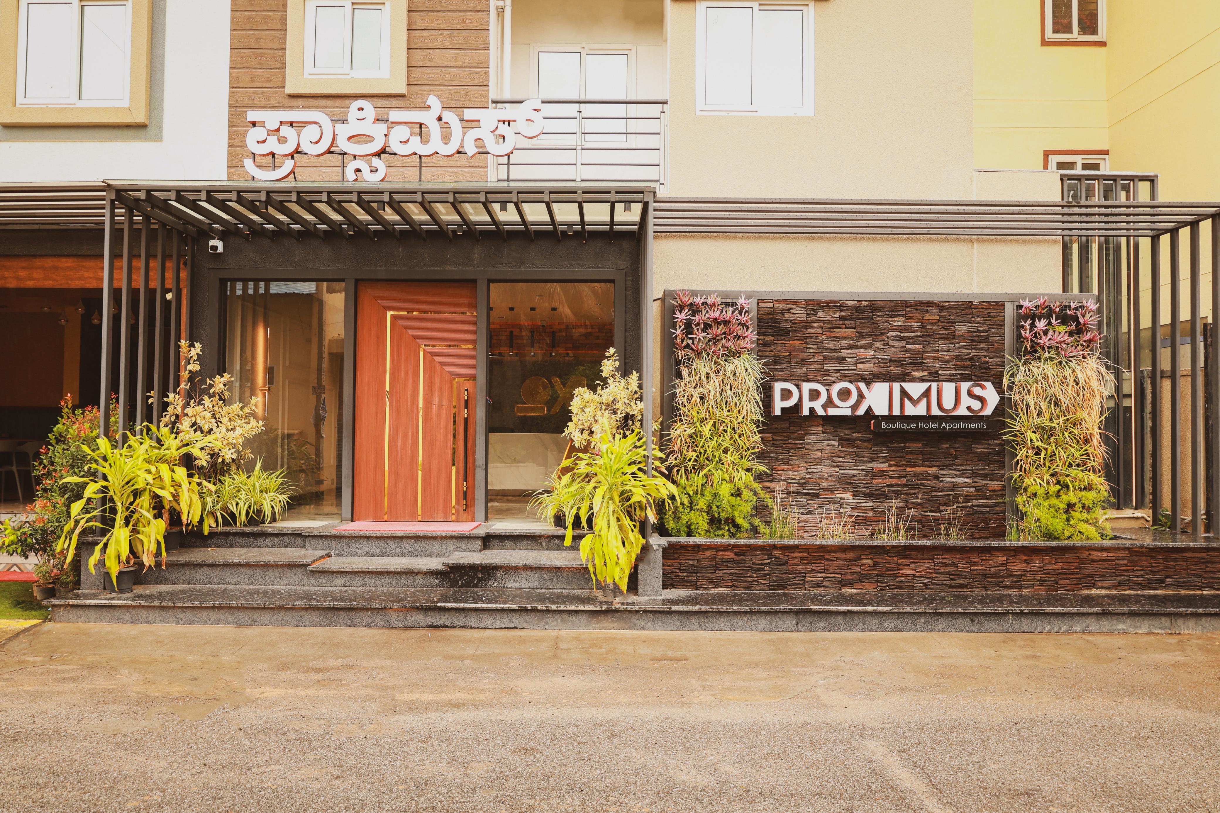 Proximus Serviced Apartments entrance at 139/1, 2A, 1, 1st Main Rd, Bilekahalli, Bengaluru